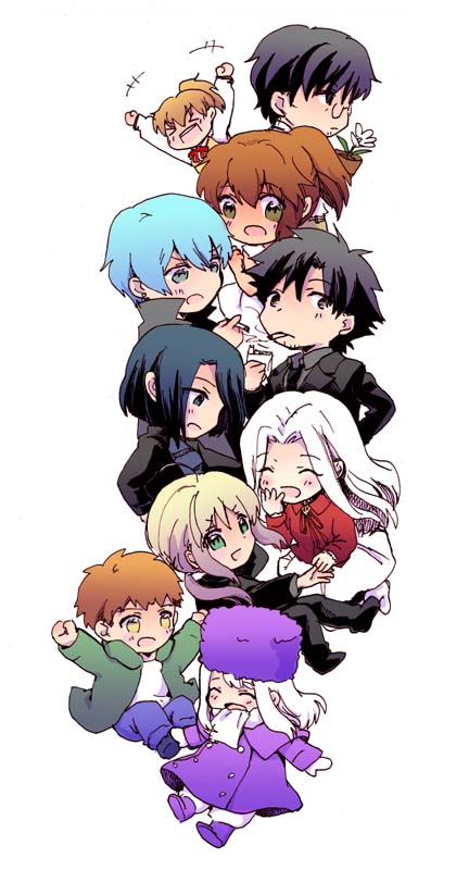 2boys, 6+girls, artoria_pendragon_(fate), bad_id, bad_pixiv_id, black_hair, blonde_hair, blue_hair