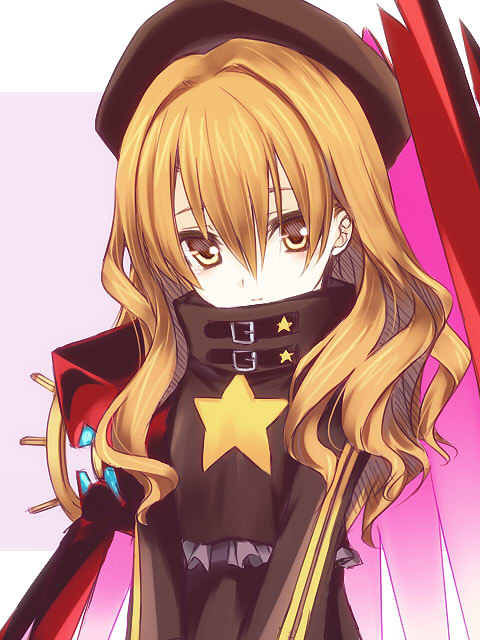 1girl, atlus, beret, blush, brown_eyes, brown_hair, covered_mouth, etrian_odyssey