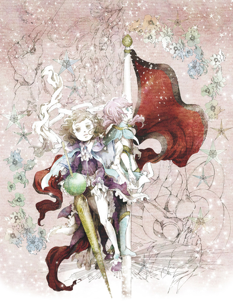 2boys, bad_id, bad_pixiv_id, conductor_baton, blue_eyes, boots, brown_eyes, brown_hair