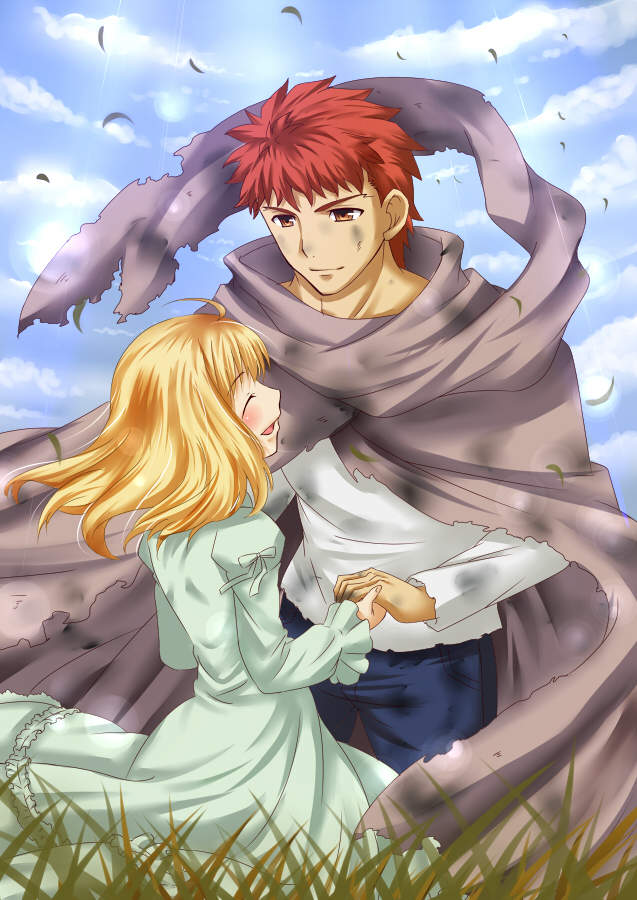 1boy, 1girl, aged_down, aged_up, ahoge, artoria_pendragon_(fate), blonde_hair, brown_eyes