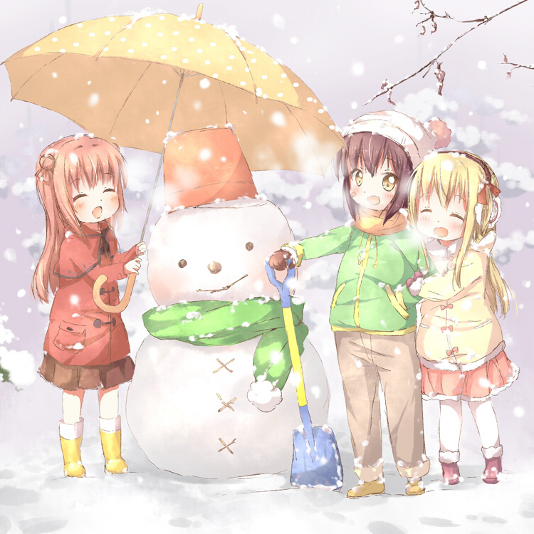 3girls, :d, ^_^, aged_down, akaza_akari, bad_id, bad_pixiv_id, black_hair