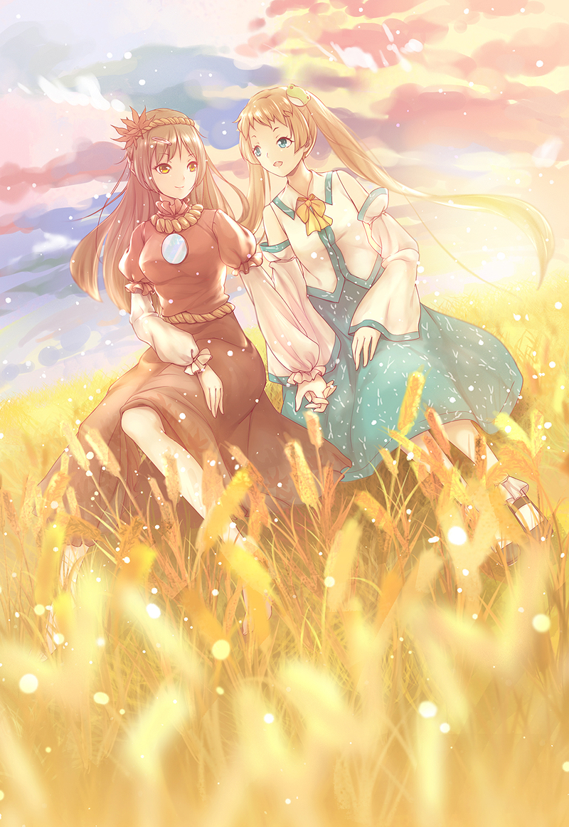 10s, 2girls, alternate_hair_length, alternate_hairstyle, anklet, bad_id, bad_pixiv_id, barefoot