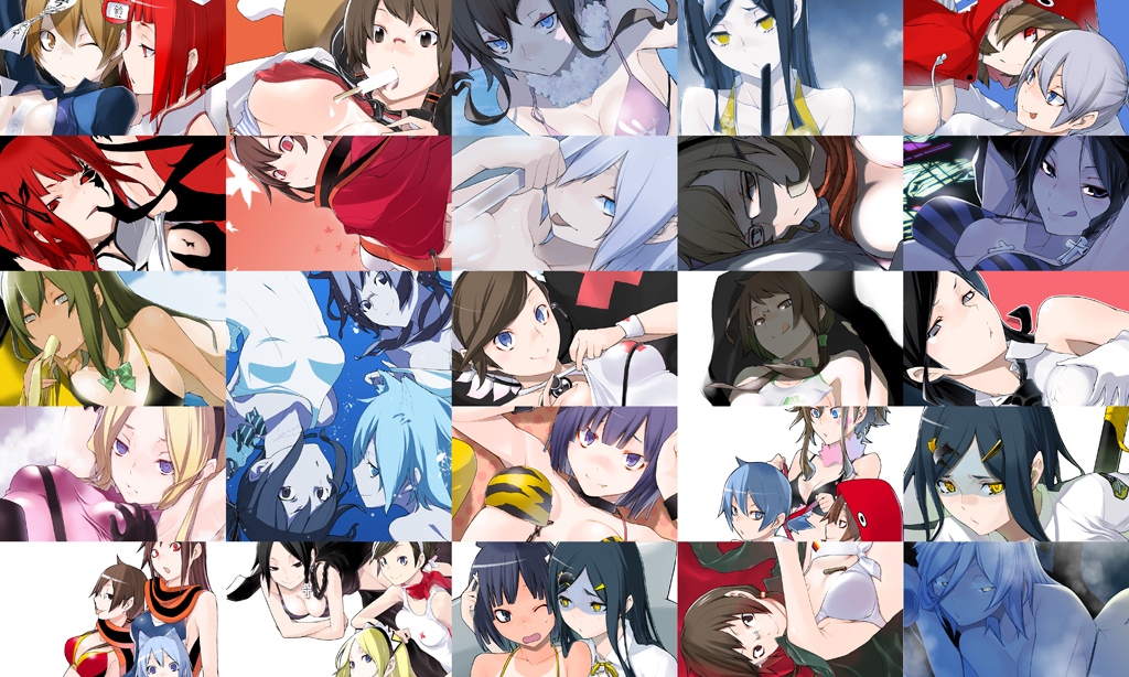5girls, azuma_rin, blue_eyes, blue_hair, brown_hair, character_request, collage, isone_kotoha