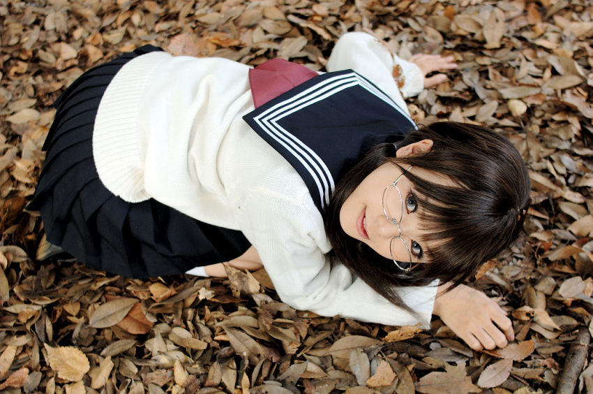 1girl, breasts, brown_hair, color_contacts, cosplay, east_asian, female_focus, final_approach