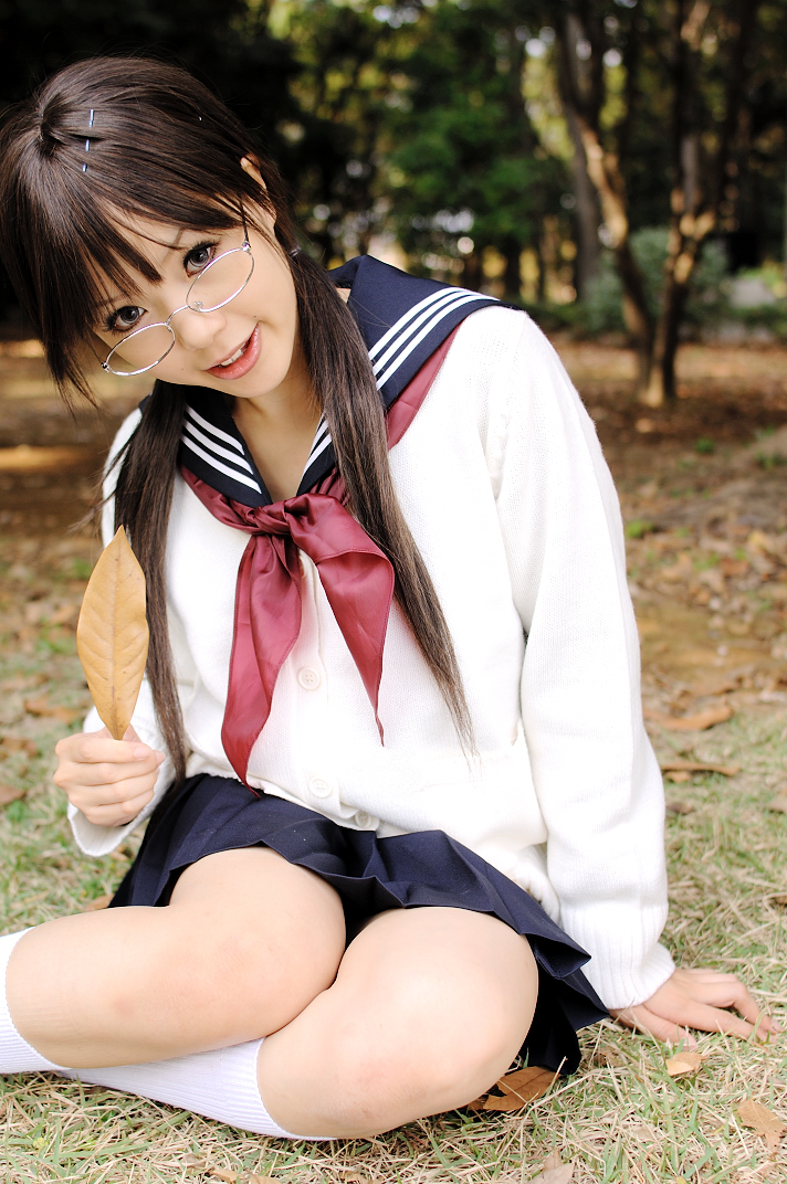 1girl, breasts, brown_hair, color_contacts, cosplay, east_asian, female_focus, final_approach