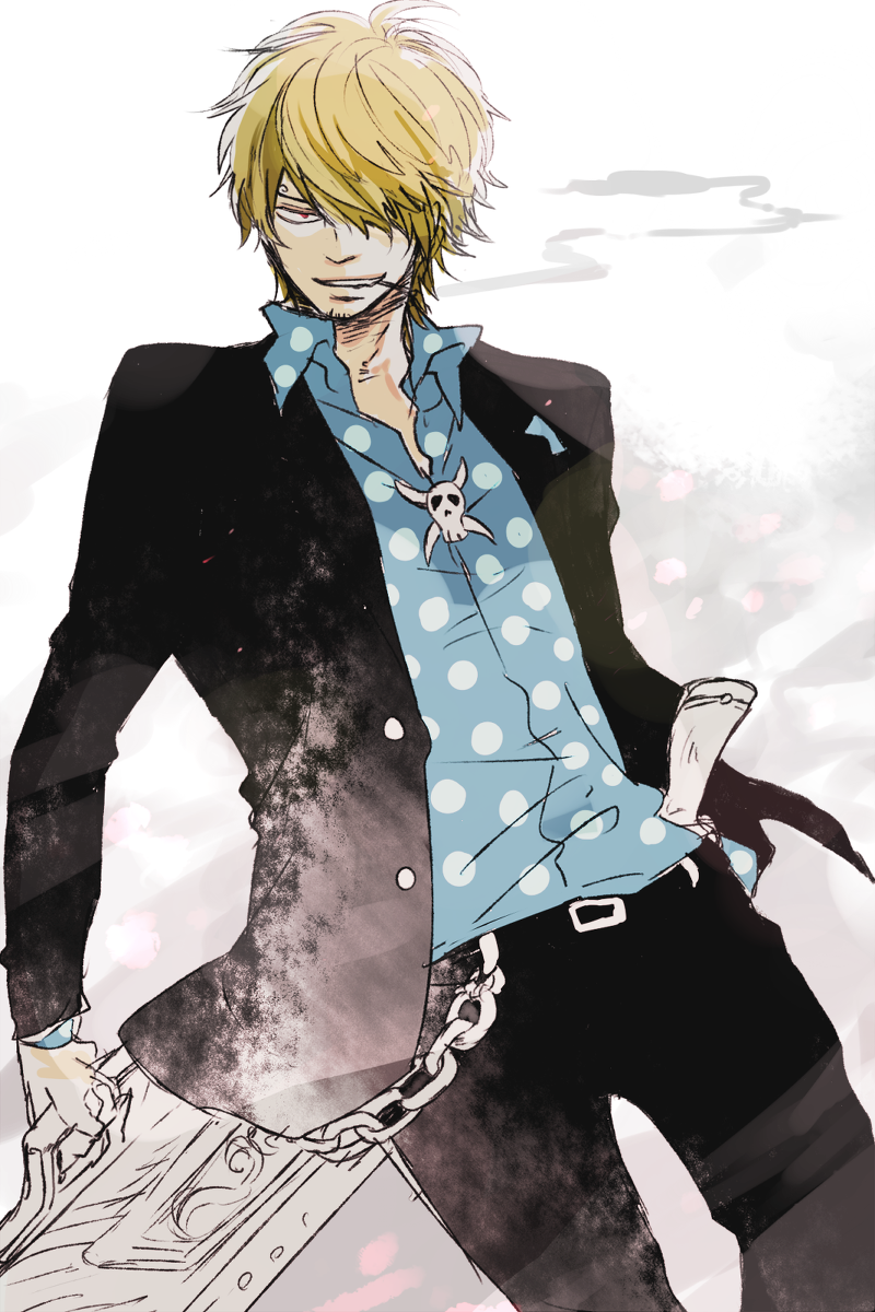 1boy, blonde_hair, blue_shirt, bolo_tie, collared_shirt, formal_clothes, gun, hair_over_one_eye