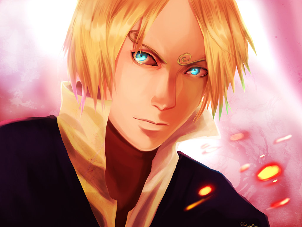 1boy, blonde_hair, blue_eyes, formal_clothes, looking_at_viewer, male_focus, one_piece, popped_collar