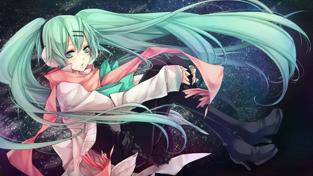 1girl, boots, earmuffs, female_focus, green_eyes, green_hair, hair_ornament, hairclip