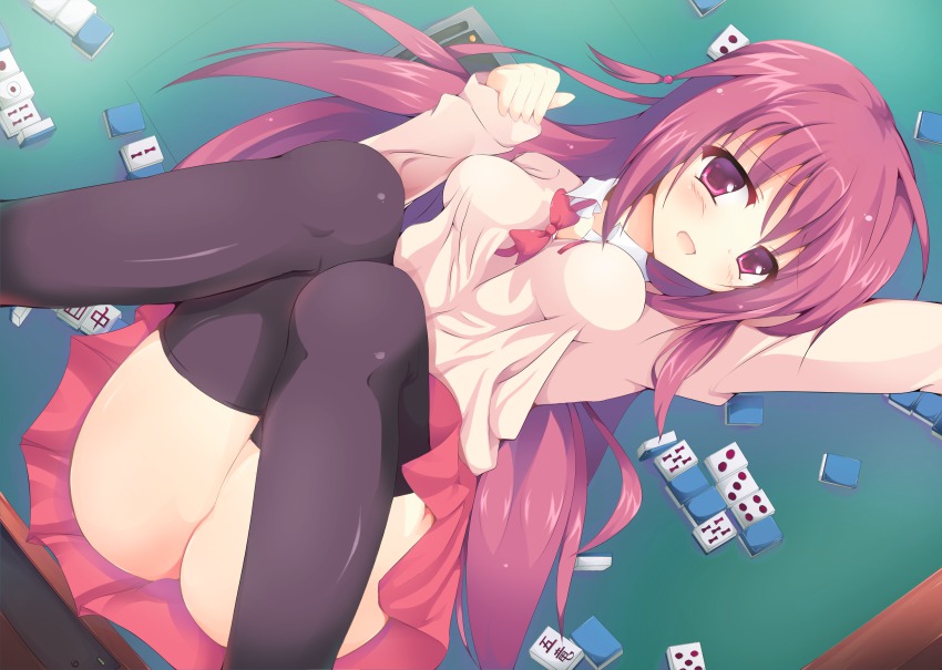 10s, 1girl, ass, blush, board_game, cardigan, female_focus, highres