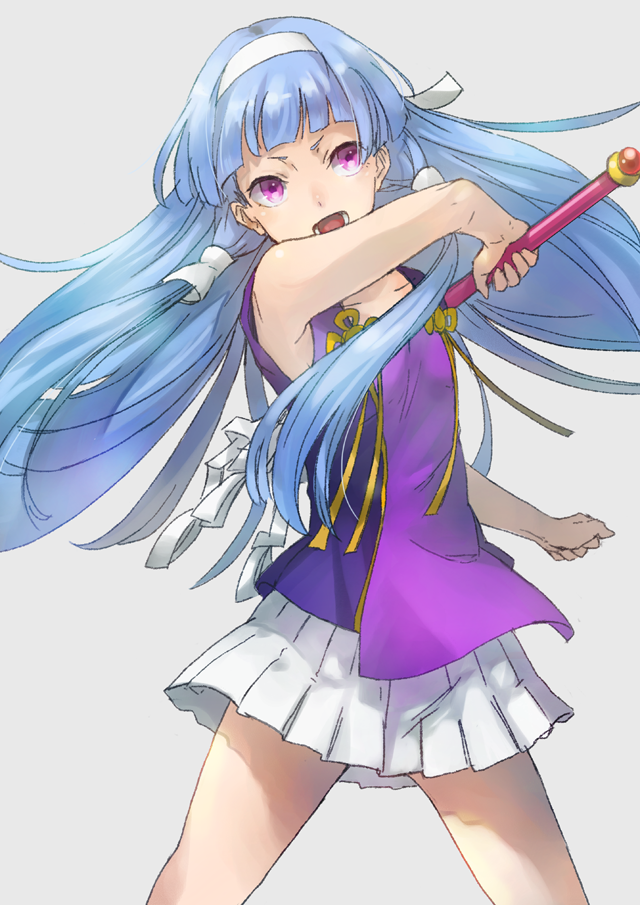 1girl, blue_hair, female_focus, kannagi, long_hair, migita, nagi, open_mouth