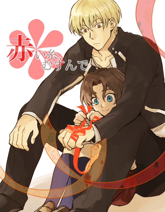 2boys, aged_down, blonde_hair, blue_eyes, brown_hair, child, fate/stay_night, fate/zero