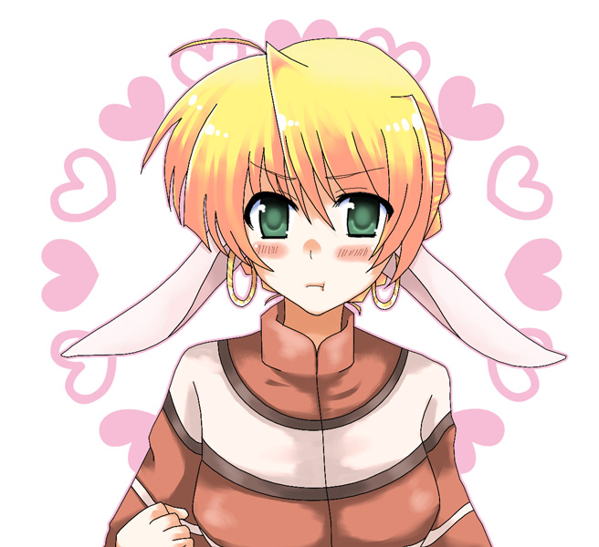 1girl, ahoge, angry, animal_ears, blonde_hair, blush, earrings, female_focus