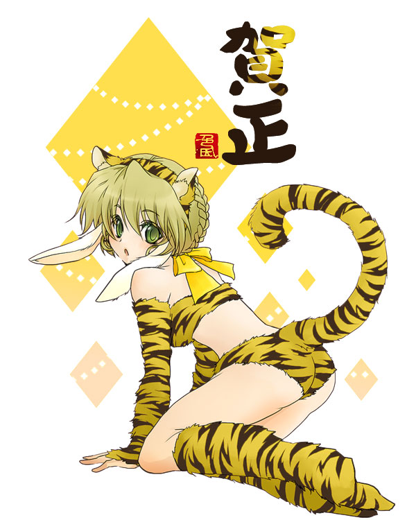 161, 1girl, :o, all_fours, animal_ears, animal_print, argyle_background, argyle_clothes