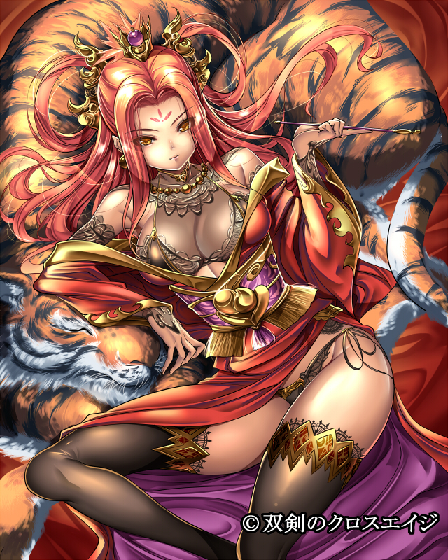 1girl, black_panties, black_thighhighs, breasts, female_focus, hair_rings, large_breasts, looking_at_viewer