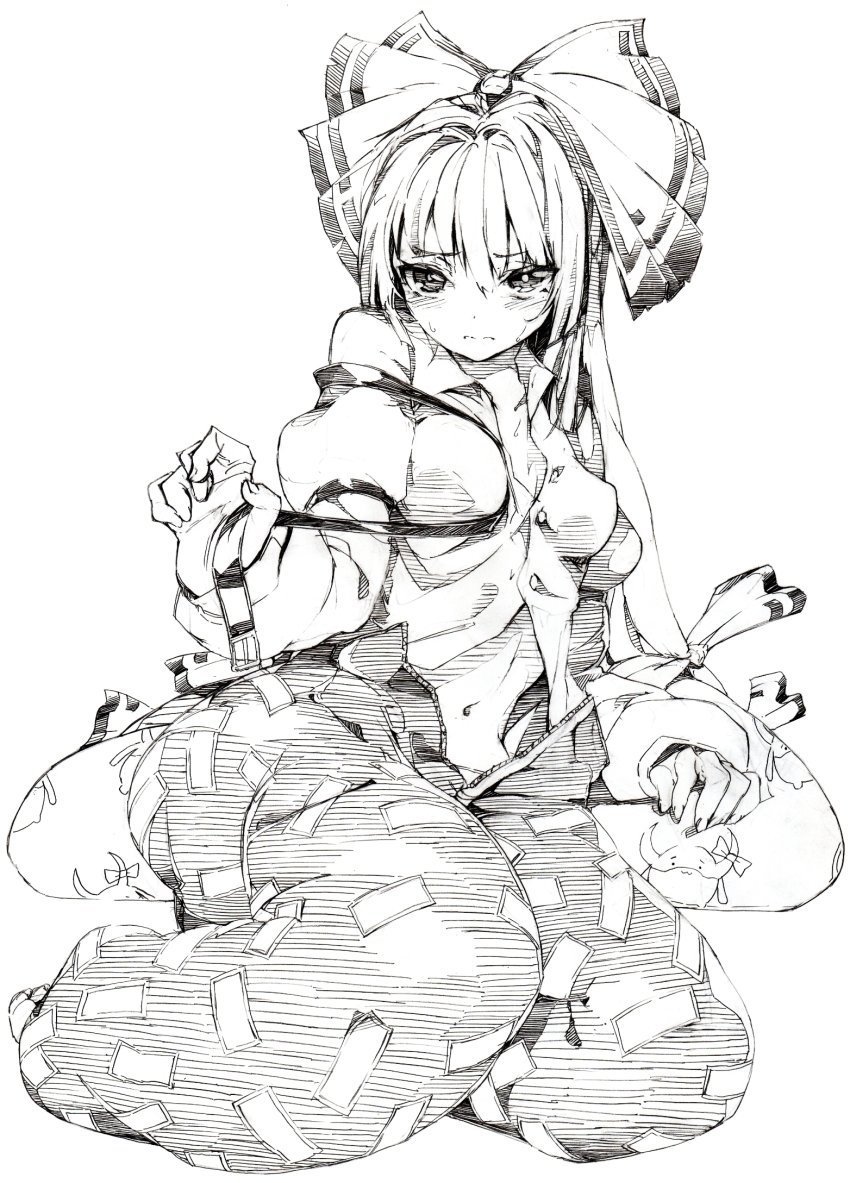 1girl, :3, bad_id, bad_pixiv_id, blush, bow, dress_shirt, ex-keine