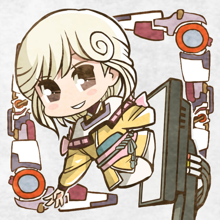 1girl, amano_ai, blonde_hair, chibi, den'ei_shoujo, female_focus, monitor, sakichi_(gyro7msk)