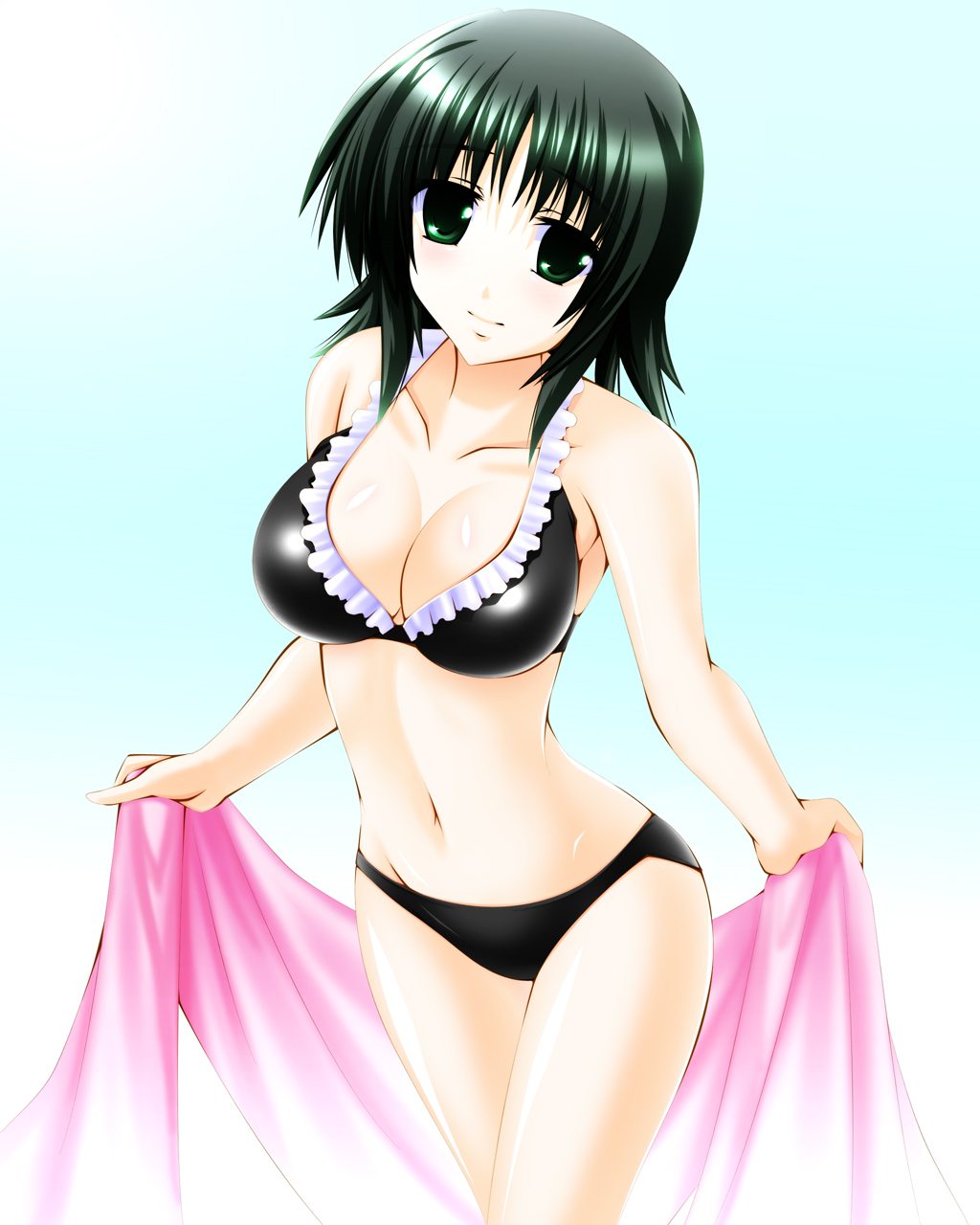 1girl, atsuko_(minami-ke), bare_shoulders, bikini, black_bikini, breasts, engo_(aquawatery), female_focus