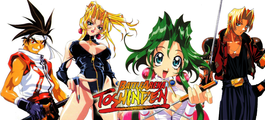 1990s_(style), bandana, blonde_hair, breasts, cleavage, eiji_shinjo, ellis_(toushinden), fang