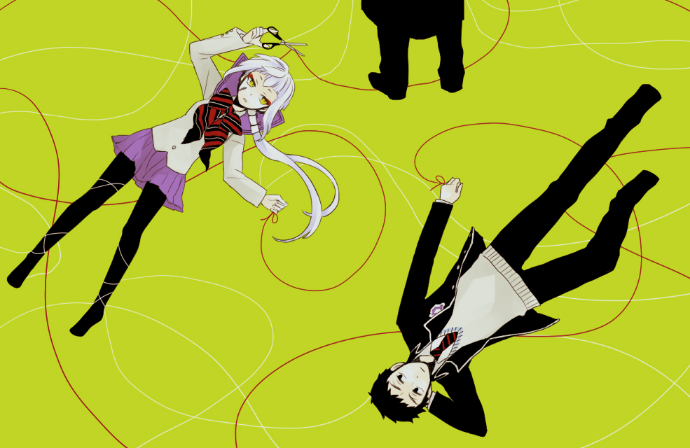 1girl, 2boys, ao_no_exorcist, black_hair, black_pantyhose, houjou_mamushi, inoue_mikuni, long_hair