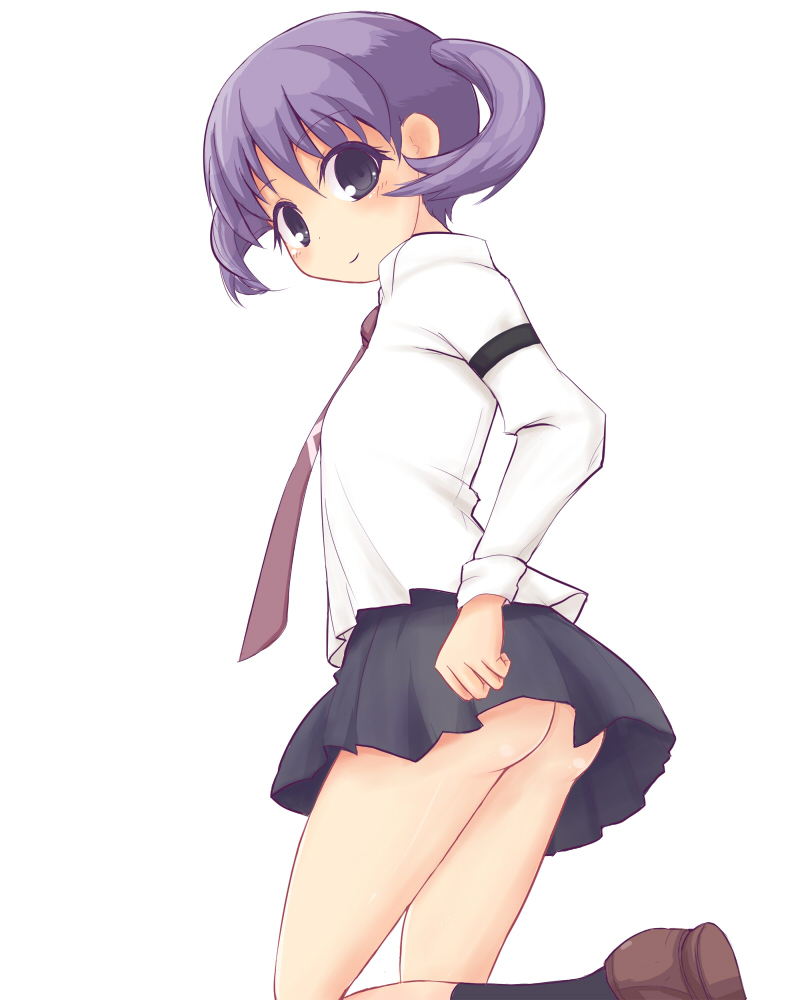 10s, 1girl, ass, back, black_socks, blouse, blue_eyes, blush