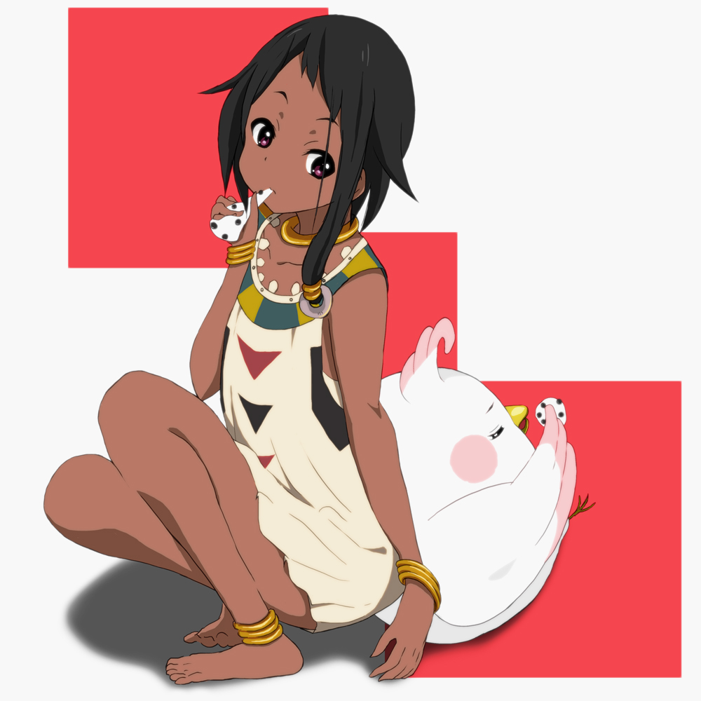 10s, 1girl, anklet, back-to-back, bad_feet, barefoot, bird, black_hair