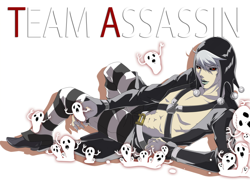 1boy, black_sclera, colored_sclera, english_text, grey_hair, highres, jojo_no_kimyou_na_bouken, male_focus