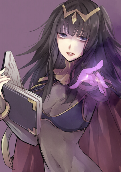 1girl, bad_id, bad_pixiv_id, black_hair, bodysuit, book, bracelet, breasts, bridal_gauntlets, cleavage, covered_navel, female_focus, fire_emblem, fire_emblem_awakening, jewelry, nintendo, solo, tharja_(fire_emblem), yuzuki_karu