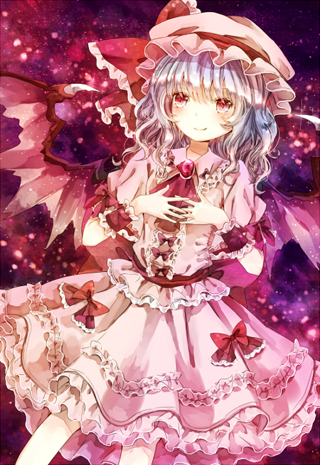 1girl, alternate_wings, ascot, bad_id, bad_pixiv_id, blue_hair, bow, brooch