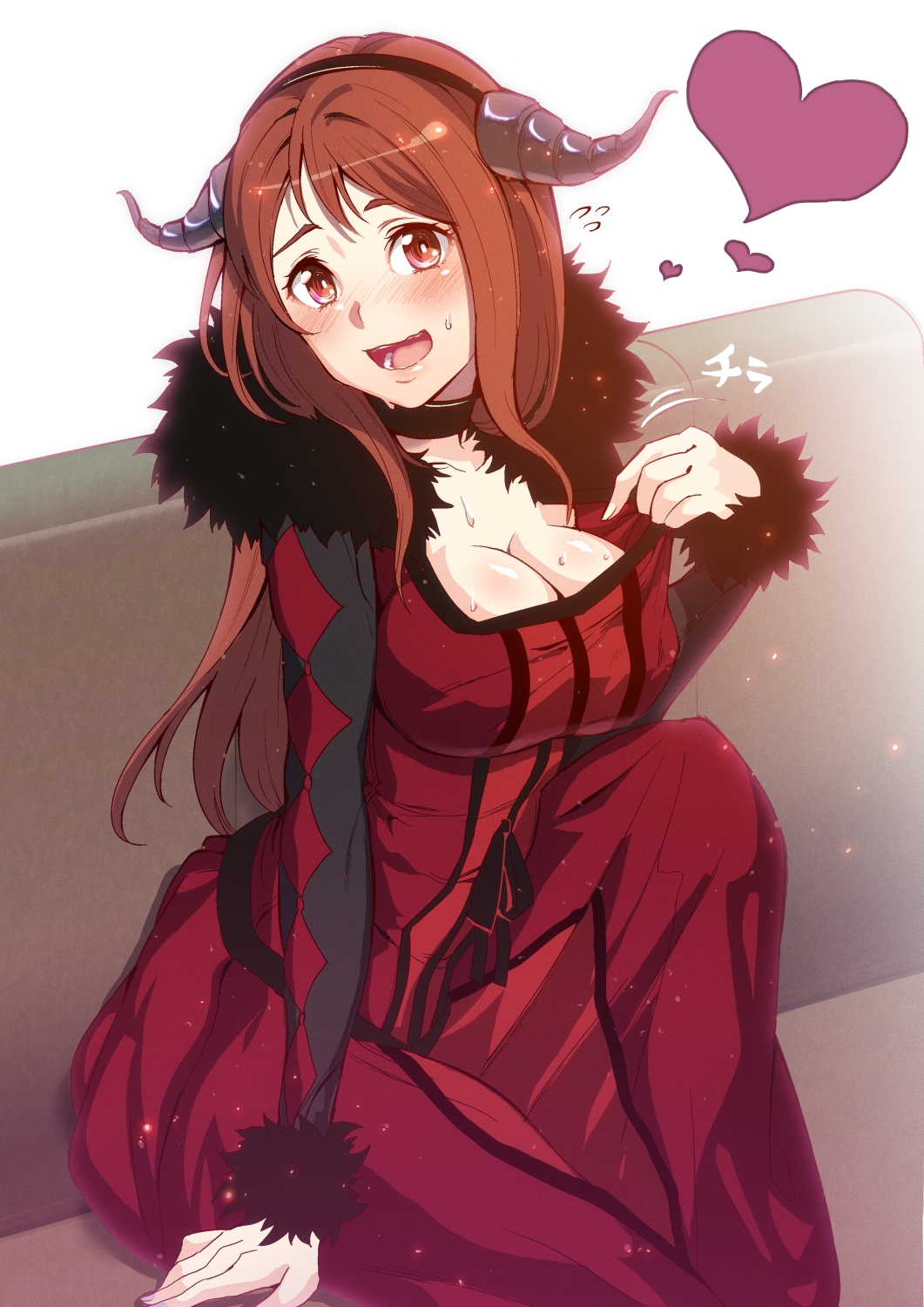 10s, 1girl, bad_id, bad_pixiv_id, blush, breasts, brown_hair, choker