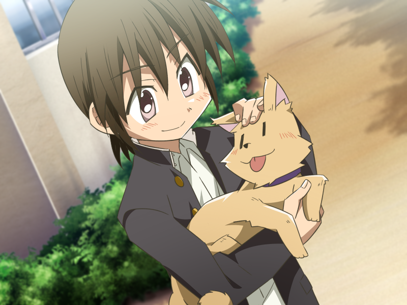 1boy, child, dog, game_cg, houmi_sakuya, kiriya_gymno, male_focus, outdoors