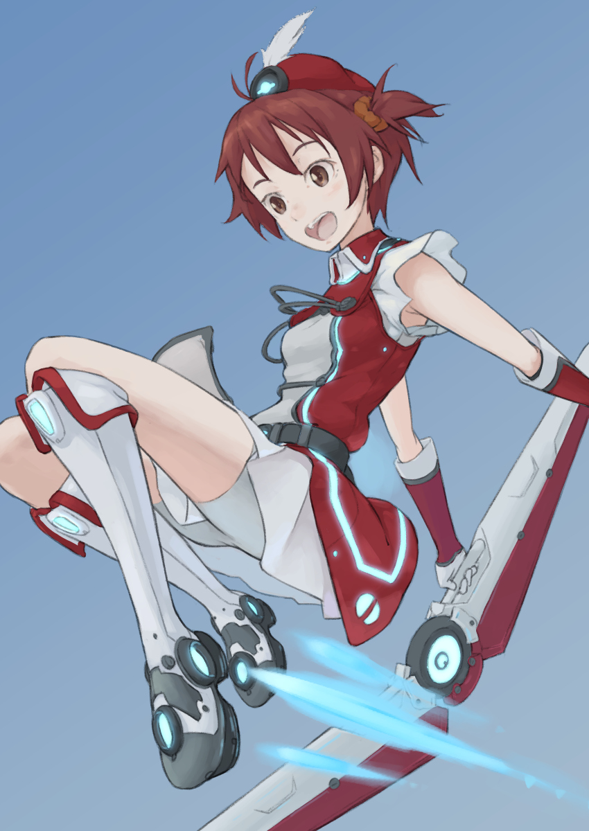 1girl, boomerang, hat, highres, ipponshimeji, isshiki_akane, open_mouth, red_eyes