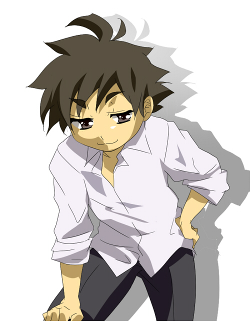 1boy, brown_hair, child, kiriya_gymno, male_focus, okumura_shintarou, school_boys!, simple_background