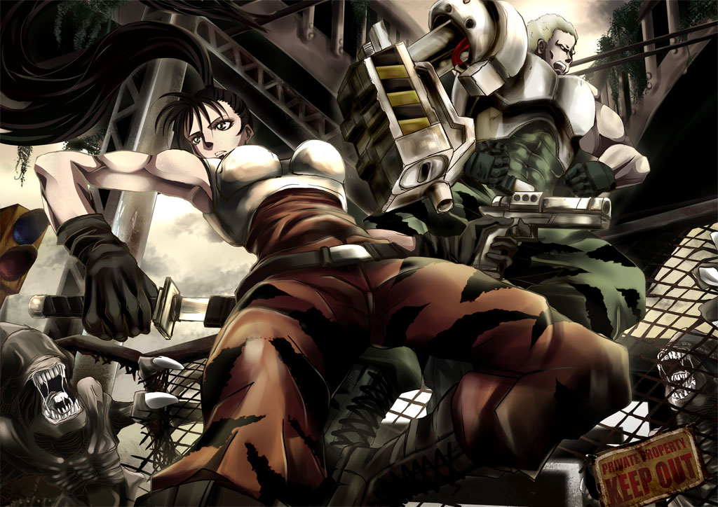 1990s_(style), 1boy, 1girl, alien, alien_(series), alien_vs._predator, aliens_(1986), angry