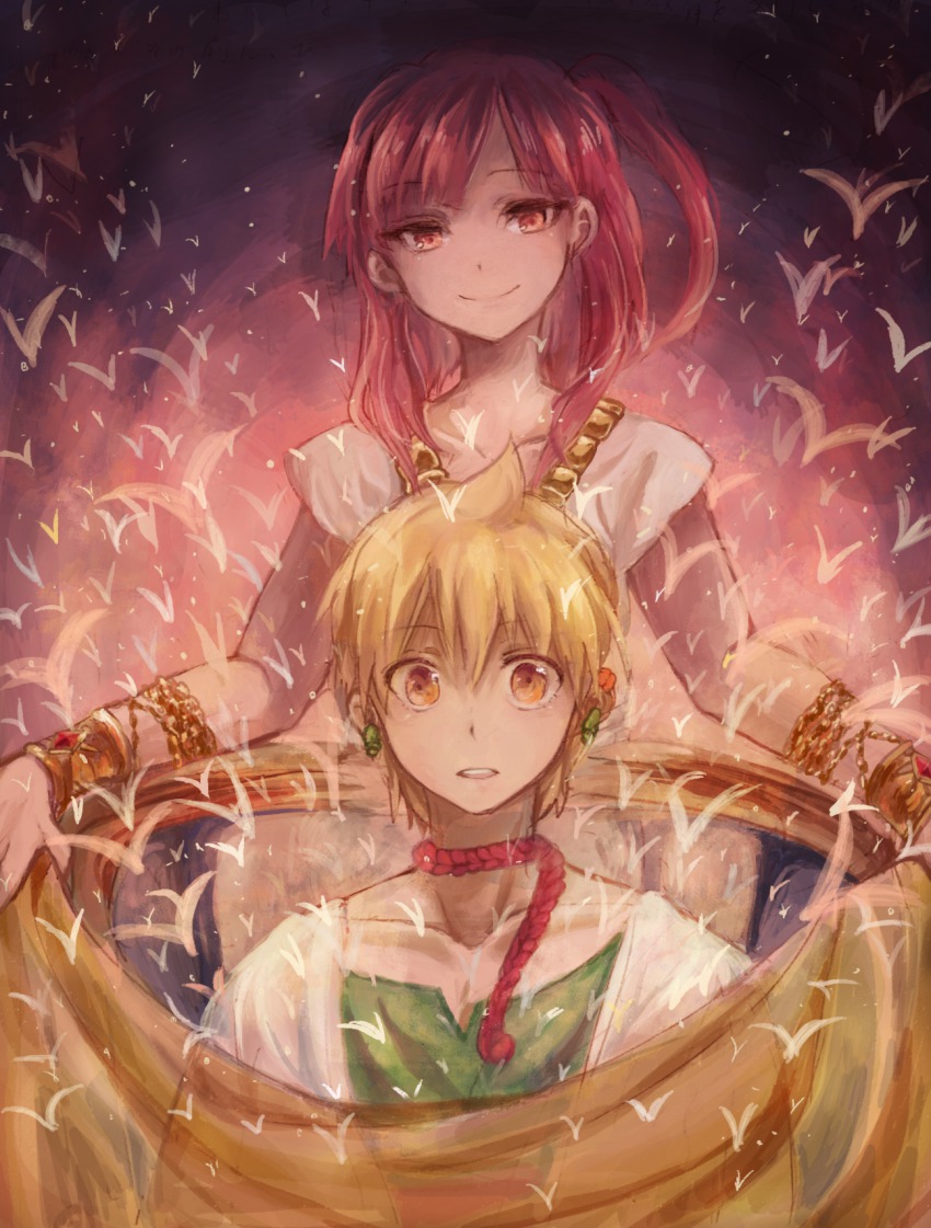 1boy, 1girl, alibaba_saluja, blonde_hair, earrings, highres, jewelry, long_hair