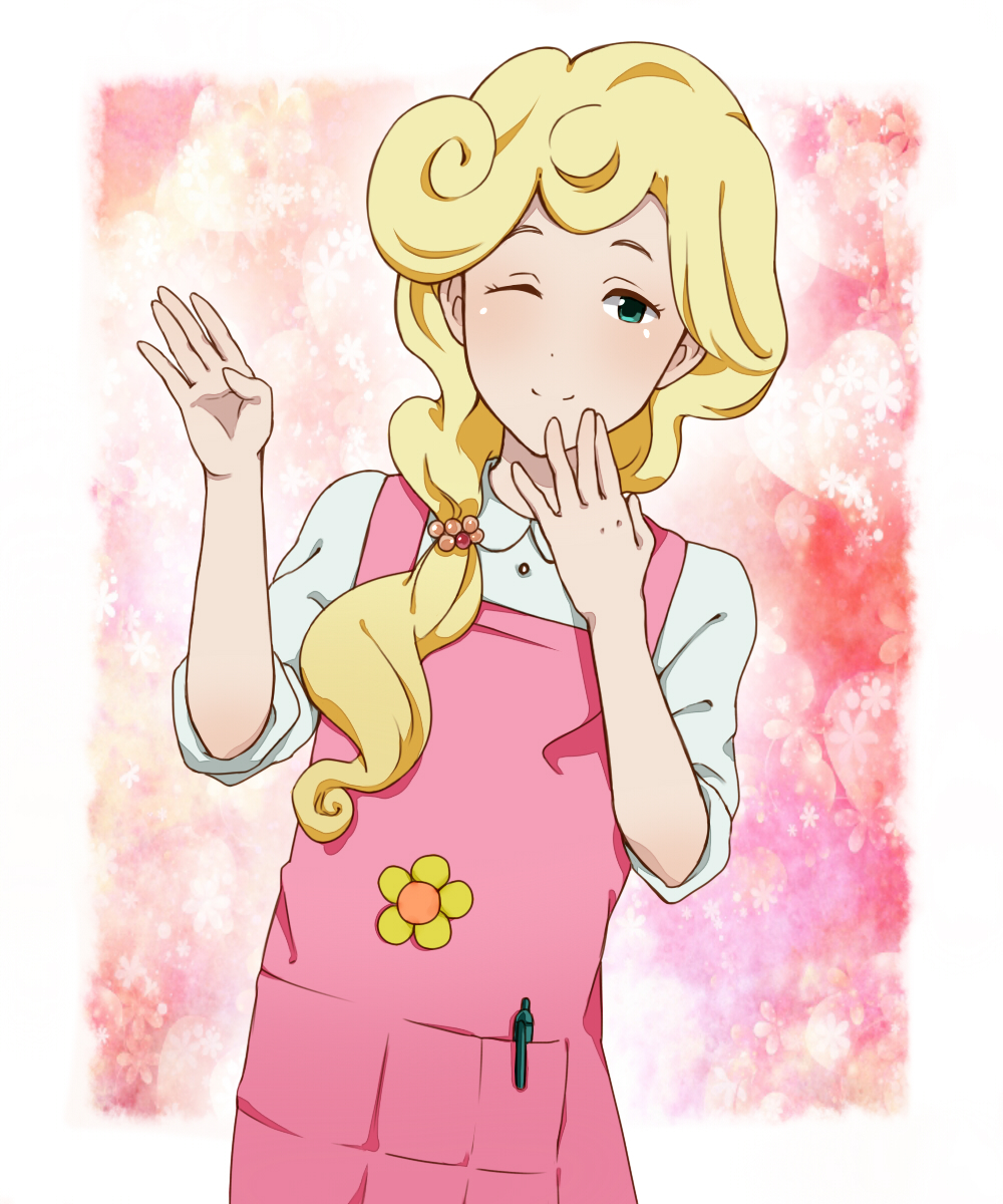 10s, 1boy, androgynous, apron, blonde_hair, hanase_kaoru, highres, kopiru