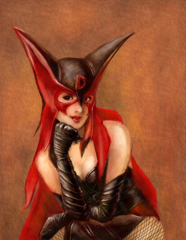 1girl, bare_shoulders, battan, breasts, cleavage, doronjo, elbow_gloves, female_focus, fishnet_pantyhose, fishnets, gloves, kwht, leotard, pantyhose, solo, time_bokan_(series), yatterman