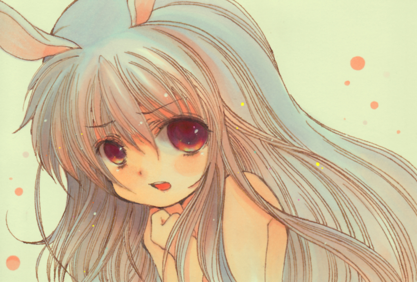 1girl, absurdres, animal_ears, ballpoint_pen_(medium), blue_hair, clenched_hand, female_focus, green_background