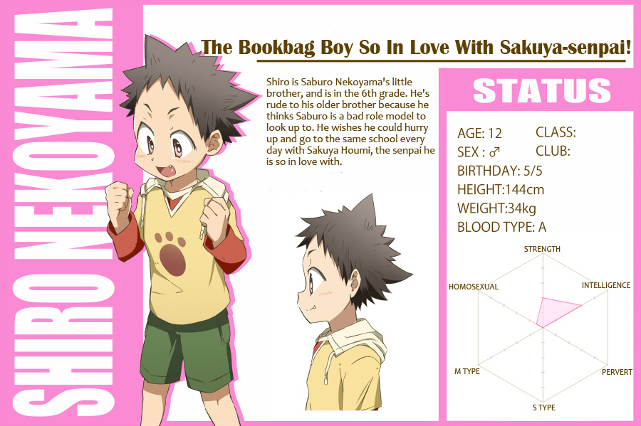 1boy, black_hair, character_profile, child, fang, kiriya_gymno, male_focus, nekoyama_shiro, school_boys!, solo