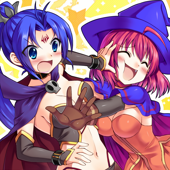 2girls, :o, ahoge, alice_wishheart, angry, blue_eyes, blue_hair, blush