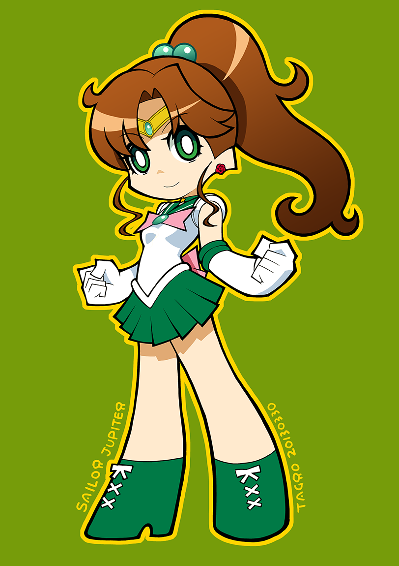 1girl, bishoujo_senshi_sailor_moon, brown_hair, chibi, choker, dress, earrings, elbow_gloves