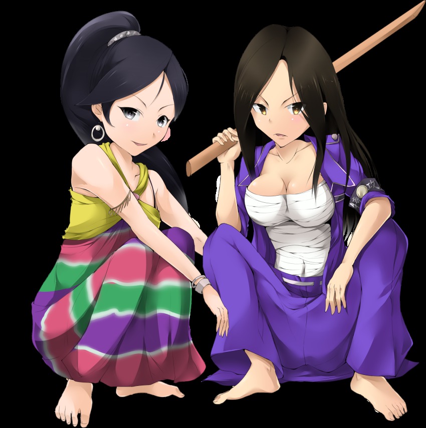 10s, 2girls, bad_id, bad_pixiv_id, banchou, barefoot, bousouzoku, bracelet