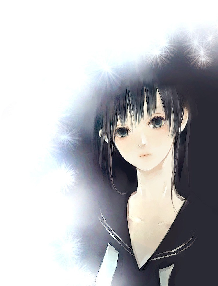 1girl, ayukonote, black_hair, black_serafuku, blue_eyes, blush, collarbone, female_focus