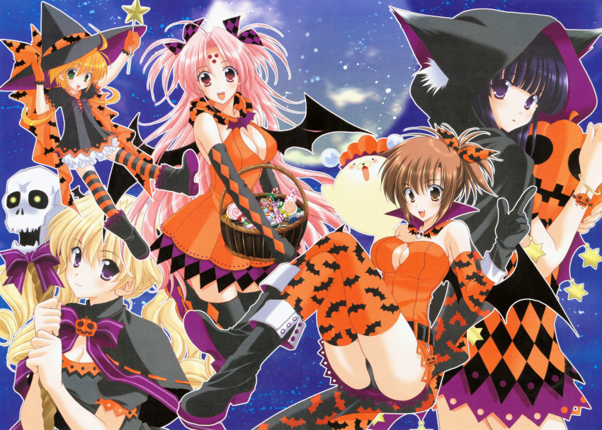 00s, 5girls, :d, :o, age_difference, ahoge, animal_ears, animal_hood