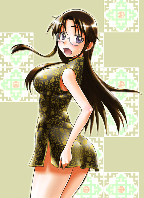 00s, 1girl, bare_shoulders, blush, breasts, china_dress, chinese_clothes, dress