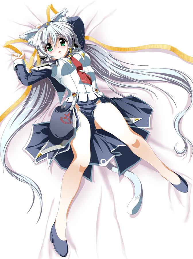 10s, 1girl, animal_ears, black_shoes, blue_hair, blush, cat_ears, cat_tail