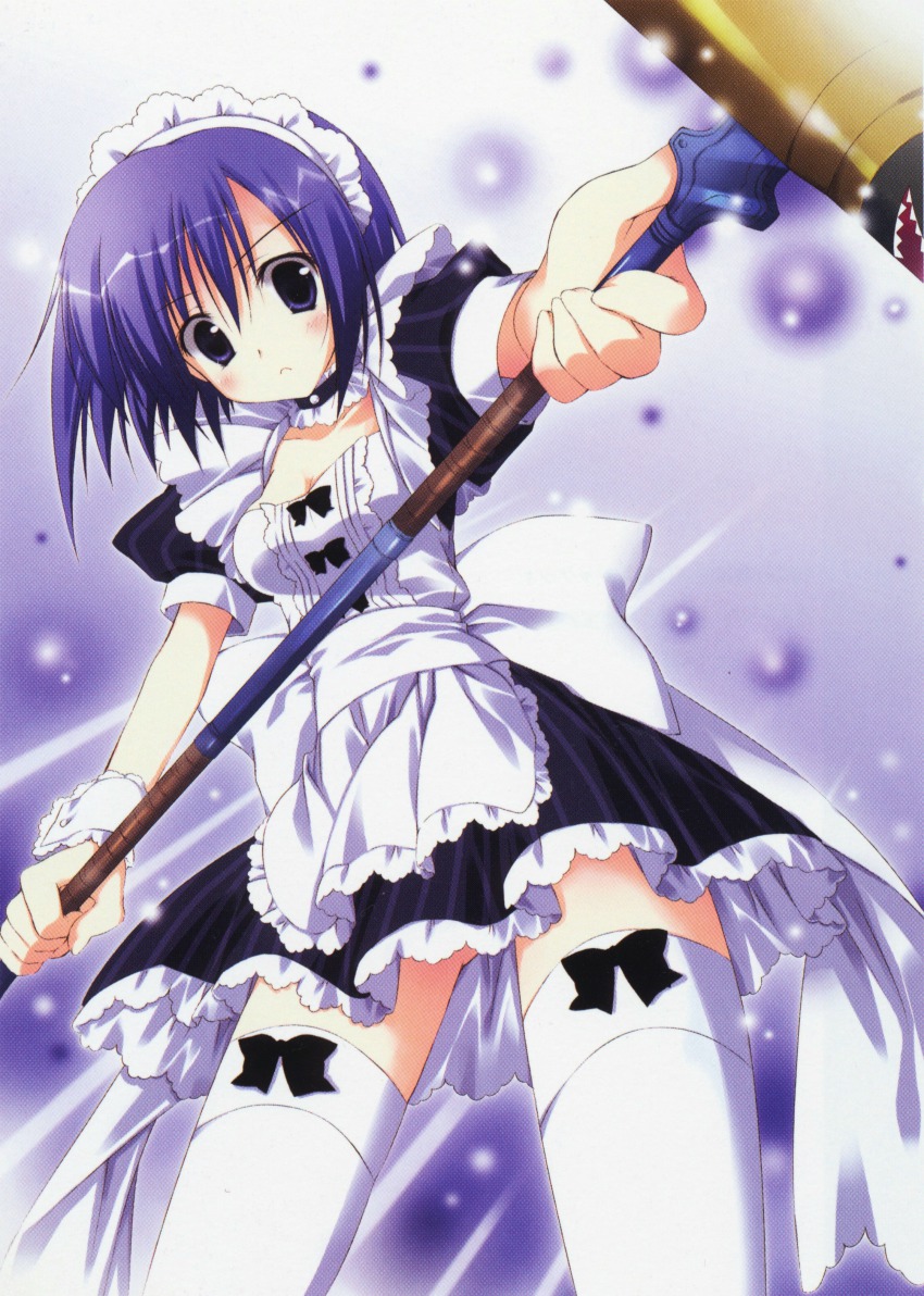 1girl, 5pb., absurdres, black_bow, blue_eyes, blue_hair, bow, dress