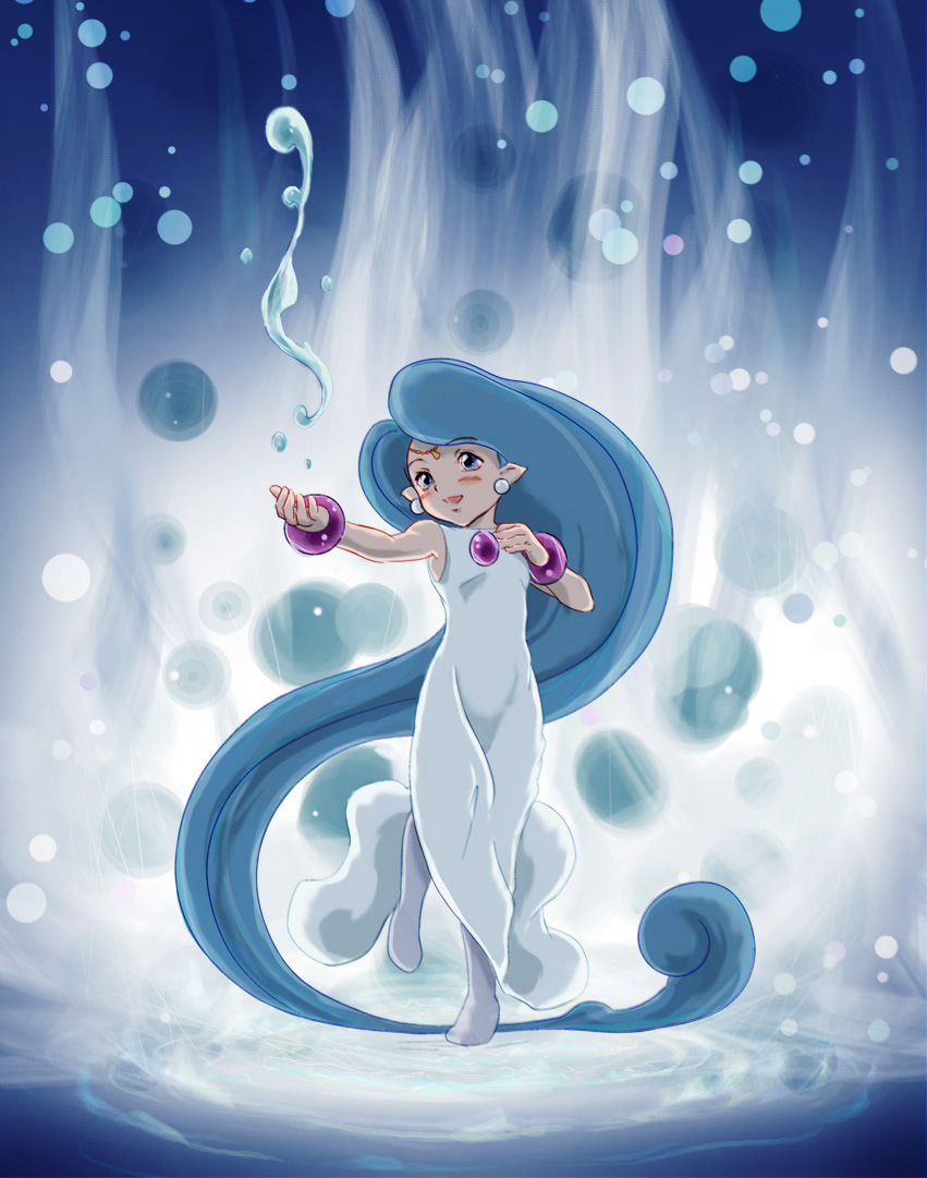 1girl, 4suke, blue_eyes, blue_hair, bracelet, dress, earrings, elias