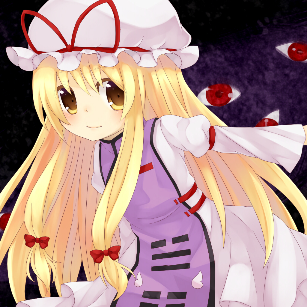 1girl, aged_down, blonde_hair, bow, child, dress, female_focus, gap_(touhou)