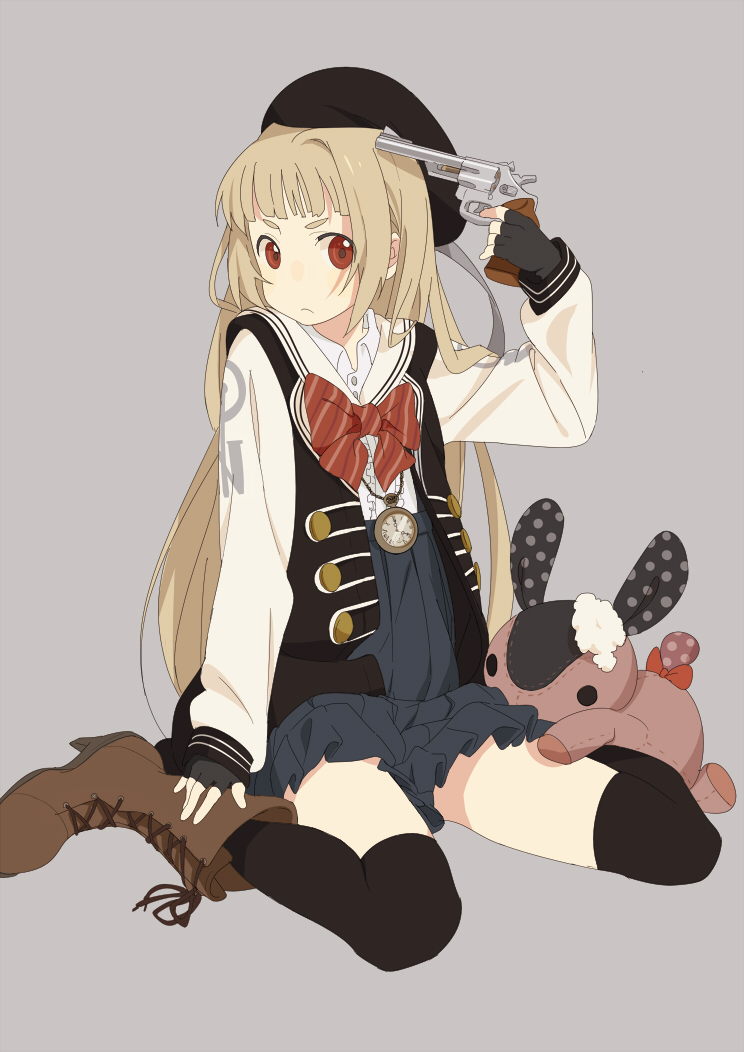 bad_id, bad_pixiv_id, blonde_hair, blunt_bangs, boots, bow, fingerless_gloves, gloves