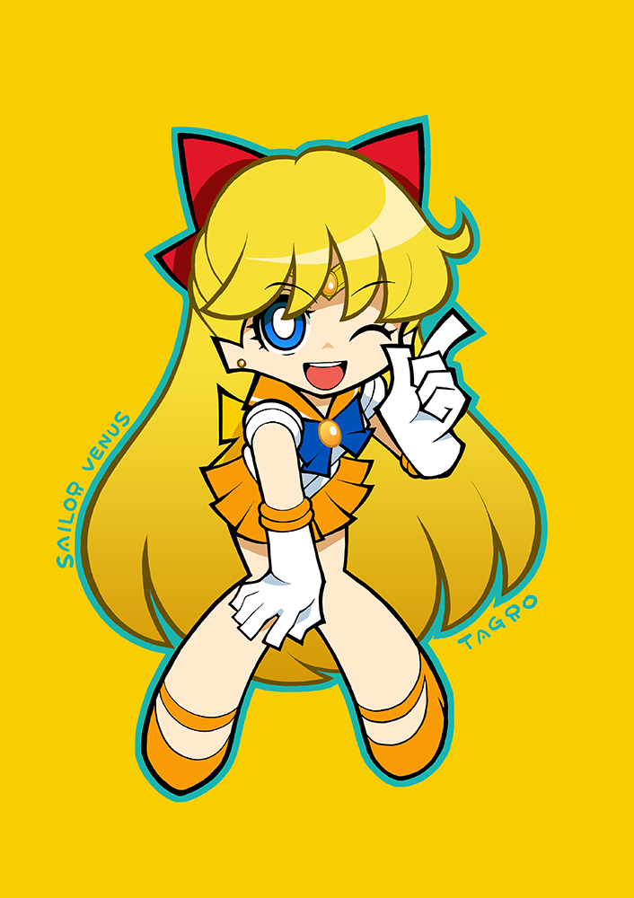 1girl, ;d, aino_minako, artist_name, bishoujo_senshi_sailor_moon, blonde_hair, blue_eyes, bow